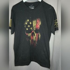 Grunt Style Mens L T Shirt American Flag Skull Military Civil Service Black USA